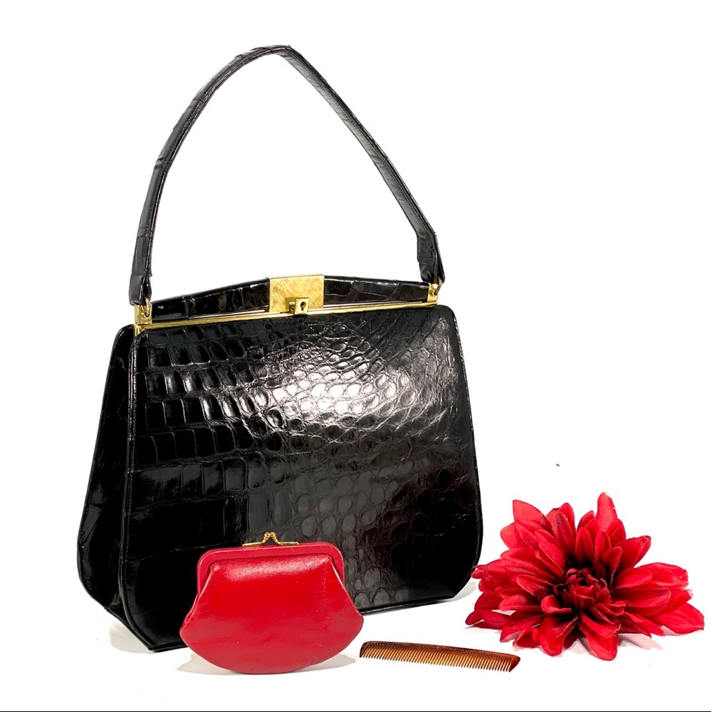 VINTAGE BELLESTONE | Genuine Alligator Satchel | Coin purse | Black & Red